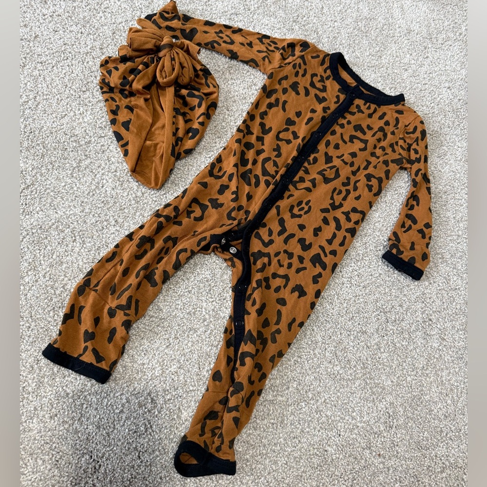 Kyte BABY Big Leopard Romper with Bunny Knot 6-12 Months
